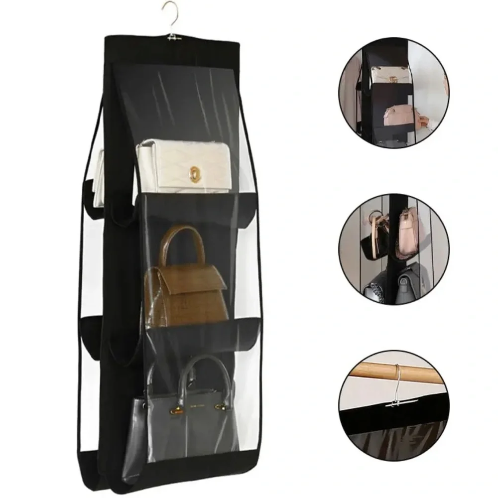 Black Bag Hang Organizer 6 Pockets Foldable Oxford Cloth Storage Closet Bedroom